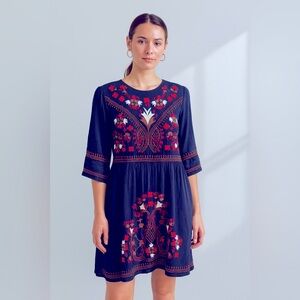 French Connection Blue Sundress 3/4 Sleeve Crew Neck